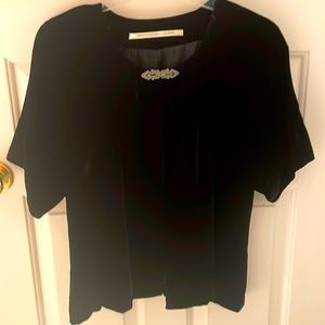 Exquisite lush black velvet jacket with rhinestone closure and silk lining